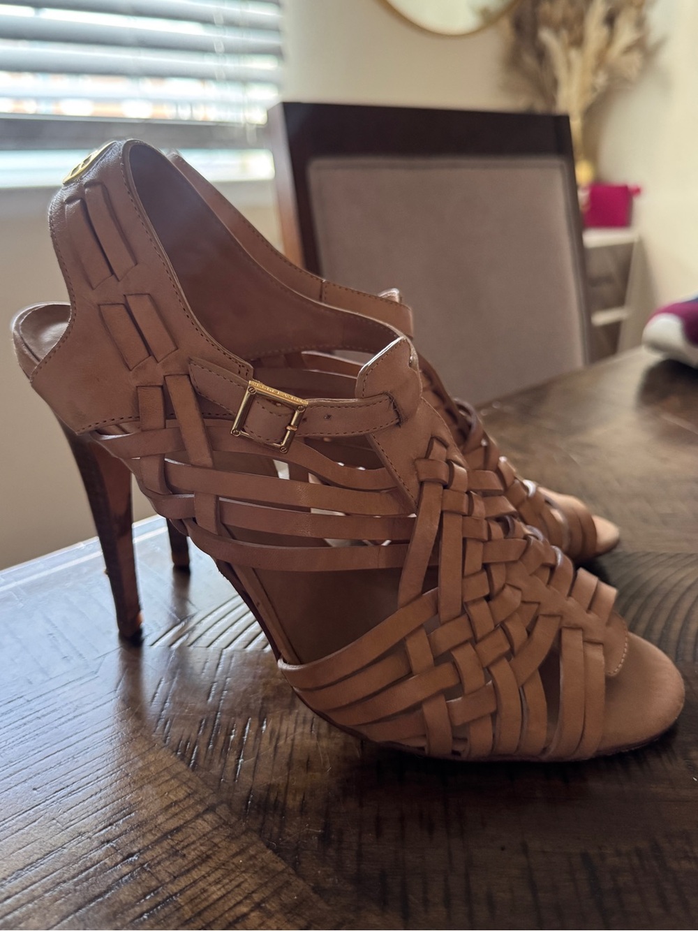 Tory Burch Woven Leather Slingback Sandals in Tan